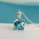 4.0 Ct Asscher Cut Aquamarine Solitaire Pendant 14K White Gold Finish Free Chain Hip Hop Jewelry | Ideal Birthday Gift