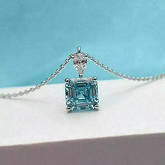 4.0 Ct Asscher Cut Aquamarine Solitaire Pendant 14K White Gold Finish Free Chain Hip Hop Jewelry | Ideal Birthday Gift