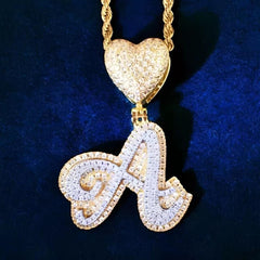 2.30 Ct Round Cut Real Moissanite Custom Initial Pendant 14K Yellow Gold Plated Birthday gifts No Chain