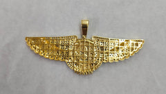 Sterling Silver 925 Bentley Wing Pendant with Moissanite Diamonds | Two-Tone Charm Necklace |14k Yellow Gold Plated