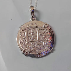 ATOCHA Solid Silver Coin Pendant | Authentic Treasure Jewelry | 952 Silver with white Gold Plating | Historical Replica | Nautical |