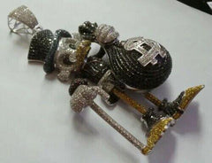 Cartoon Charm Pendant 3 Ct Round Cut Real Moissanite 14k White Gold Plated Gift for Man