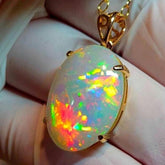 2 Ct Oval-Cut Natural Fire Opal Solitaire Pendant Necklace, 14K Yellow Gold Plated, 18" Chain, October Birthstone Jewelry, Best Gift Idea