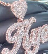 2.50 Ct Round Cut Real Moissanite Women Name Custom Pendant 14K Rose Gold Plated Birthday gifts No Chain