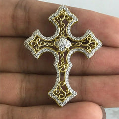 1.20 Ct Round Cut Lab Created Diamond Cross Pendant 14K Yellow Gold Plated Silver Hip Hop Jewelry | Ideal Birthday Gift