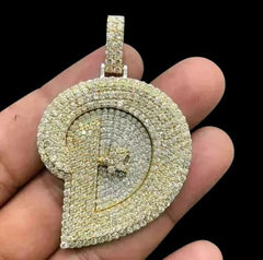 2.50 Ct Round Cut Moissanite Custom Letter D Men's Pendant Yellow Gold Plated Birthday Gifts No chain