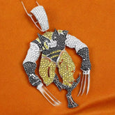 Shiny Black with Yellow & White Real Moissanite X-MEN Superhero Men's Hip-Hop Pendant - 80mm