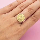 14K Yellow Gold Plated Vintage "Qu'hier que demain" Wedding Ring Love Token