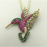 Elegant Hummingbird Brooch Pendant in 14K Yellow Gold Plated, Multiple Colors Diamond Accents – Nature-Inspired Jewelry, Sparkling Animal