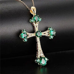 2.50 Ct Round Cut Lab-Created Green Emerald Cross Pendant 14K Yellow Gold Plated Hip Hop Jewelry | Ideal Birthday Gift