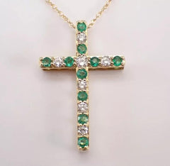 2.0 Ct Round Cut Lab-Created Green Emerald Cross Pendant 14K Yellow Gold Plated Hip Hop Jewelry | Ideal Birthday Gift
