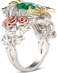 1 Carat Owl Rings for Women 925 Sterling Silver 18K Gold Plated Wedding Rings Oval Cut Solitaire Engagement Rings with Emerald Stone