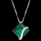 Amour 14k White Gold Created Emerald Square Pendant with Chain Ideal Birthday Gift