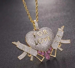 3Ct Round Real Moissanite Men's Custom "For Love" Pendant 14K Yellow Gold Plated