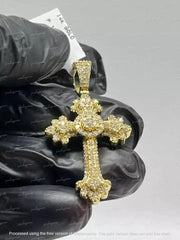 3.0 Ct Round Cut Lab-Created Diamond Men's Cross Pendant 14k Yellow Gold Plated Ideal Birthday Gift No Chain