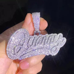 4Ct Round Cut Real Moissanite Customize Name Men's Pendant 14K White Gold Plated, Silver | Unique Birthday Jewelry Gift