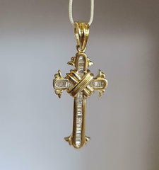 Cross Pendant, 0.63 Ct Real Moissanite, 14K Yellow Gold Plated Sterling Silver Necklace, Faith Jewelry, Perfect Gift for Her/Him