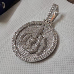 Real Moissanite Pendant| 4ctw Men's Customizable "ALLAH" Pendant| Custom Charm| Hip Hop Pendant | Moissanite Pendant| Birthday Gift. Silver