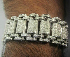 15Ct Round Cut Lab-Created Diamond Men's Bracelet 14K White Gold Finish