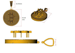 Bitcoin Cryptocurrency Pendant - 14k Yellow Gold Plated 925 Sterling Silver Charm - 2.2 Inch Height with Bail - Unique Crypto Jewelry Gift