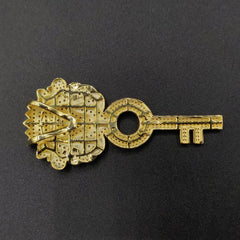 10K Silver Gold Over Moissanite Men's King Lion Head with Key Pendant - 2.50 Carats