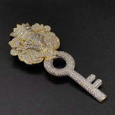 10K Silver Gold Over Moissanite Men's King Lion Head with Key Pendant - 2.50 Carats