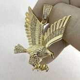 2Ct Round Real Moissanite Men's Charm Eagle Pendant 14KYellow Gold Plated Silver