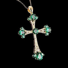 2.50 Ct Round Cut Lab-Created Green Emerald Cross Pendant 14K Yellow Gold Plated Hip Hop Jewelry | Ideal Birthday Gift