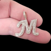 2.0 Ct Round Cut Moissanite Custom Letter M Initial Pendant 14k Yellow Gold Plated Birthday Gifts No Chain