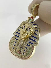 Real Moissanite 1.20Ct Round Cut King Tut Pendant 14K Yellow Gold Plated Silver