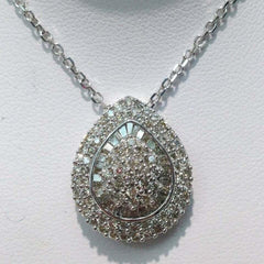 3Ct Round Cut Real Moissanite Cluster Pendant 14K White Gold Plated Free Chain