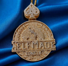 Hip Hop Style 3.13 inch "Selfmade" Letter Pendant | Real Moissanite Iced Out | 14K Yellow Gold Plated