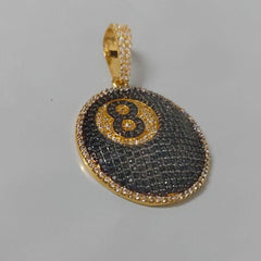 2.60 Ct Black Moissanite 8 Ball Billiards Pendant - 14K Yellow Gold Plated Chain, Perfect for Gift