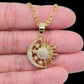 2.0 Ct Round Cut Diamond Sun Moon Pendant 14K Yellow Gold Plated Birthday Gifts No Chain