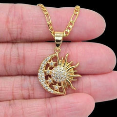 2.0 Ct Round Cut Diamond Sun Moon Pendant 14K Yellow Gold Plated Birthday Gifts No Chain