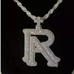 2.0 Ct Round Real Moissanite Men's _R_ Letter Pendant Real 925 Sterling Silver Ideal Birthday Gift No Chain