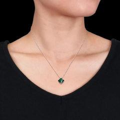 Amour 14k White Gold Created Emerald Square Pendant with Chain Ideal Birthday Gift