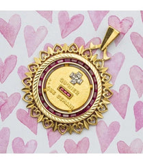 3Ct Lab Created Ruby Plus Qu’hier Que Demain Pendant 14K Yellow Gold Plated