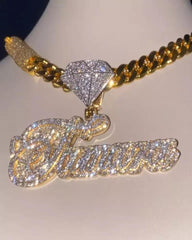 3.50 Ct Round Cut Real Moissanite Customize Name Pendant 14K Yellow Gold Plated Birthday gifts No Chain