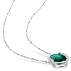 Amour 14k White Gold Created Emerald Square Pendant with Chain Ideal Birthday Gift
