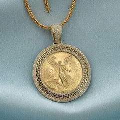 14K Yellow Gold Plated Moissanite Pendant - 1.60 Ct Round Cut - Sterling Silver 50 Pesos Centenario Charm - Ideal for All Occasions