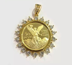 Round Lab-Created Diamond Lady Liberty COIN Shape Pendant 14K Yellow Gold Finish