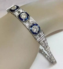 Tennis Silver Bracelet Art deco Style Blue White Sapphire & Lab Created Diamond