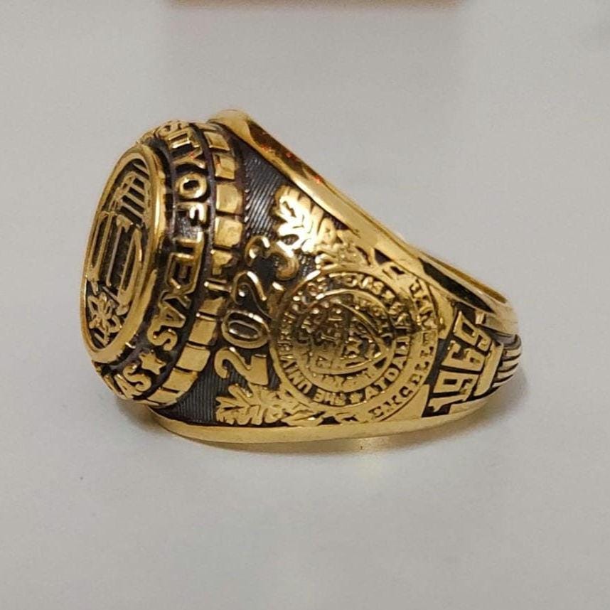 University of Texas at Dallas Richardson-TX Traditional Ring - 14k Yellow Gold Plated Sterling Silver College Jewelry, UTD Gift