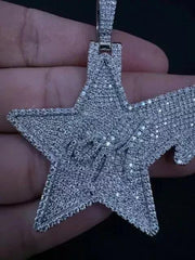 2.50 Ct Real Moissanite Round Custom Letter Star Pendant 14K White Gold Plated | Real Moissanite Pendant | Unique Birthday Jewelry Gift