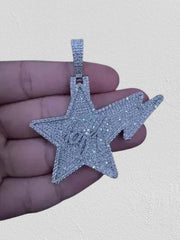 2.50 Ct Real Moissanite Round Custom Letter Star Pendant 14K White Gold Plated | Real Moissanite Pendant | Unique Birthday Jewelry Gift