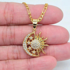 2.0 Ct Round Cut Diamond Sun Moon Pendant 14K Yellow Gold Plated Birthday Gifts No Chain