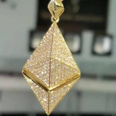 3Ct Round Cut Moissanite Ethereum Pendant | 14K Yellow Gold Plated | 18 Inch Free Chain | Customizable Jewelry | Luxury Men's Necklace