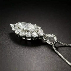 3.0 Carat Marquise Cut VVS1 Diamond Halo Pendant Necklace 14K White Gold Finish Hip Hop Jewelry | Ideal Birthday Gift