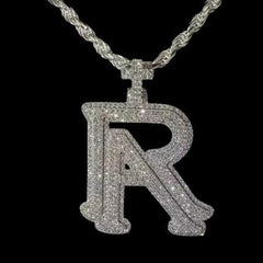 2.0 Ct Round Real Moissanite Men's _R_ Letter Pendant Real 925 Sterling Silver Ideal Birthday Gift No Chain